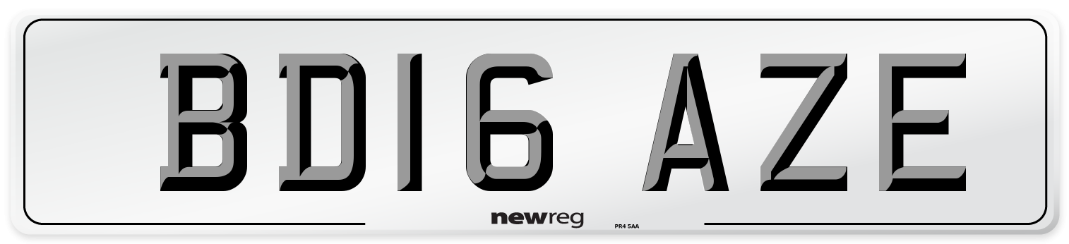 BD16 AZE Number Plate from New Reg